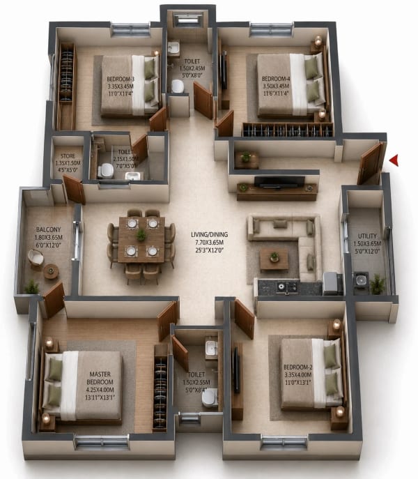 3 BHK Apartment floor plan — L and T Avinya Enclave