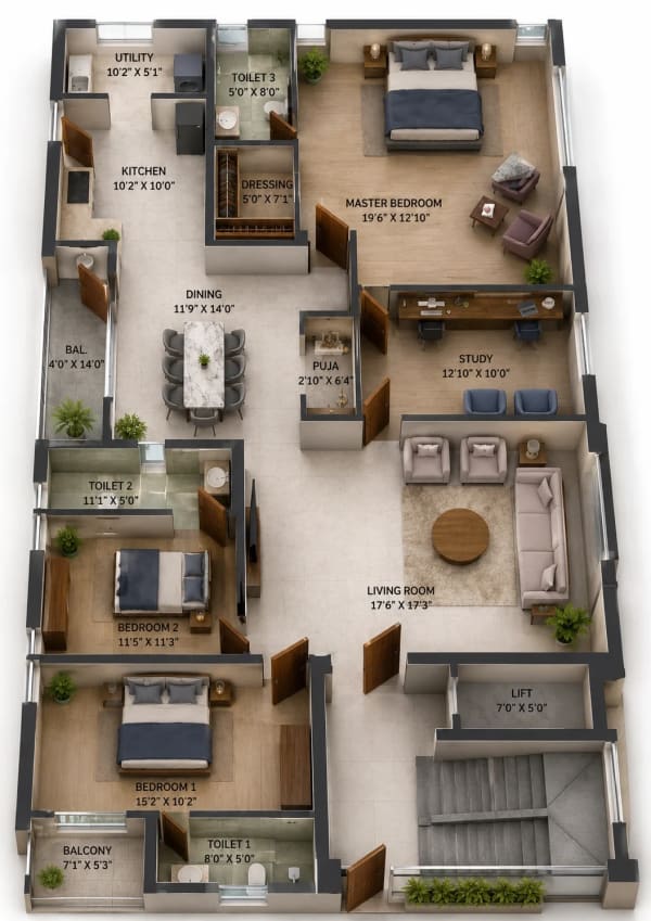 3.5 BHK Apartment floor plan — 2,246 sqft