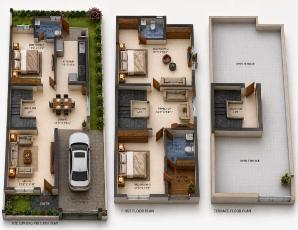 3 BHK Villa floor plan — 1,920 sqft