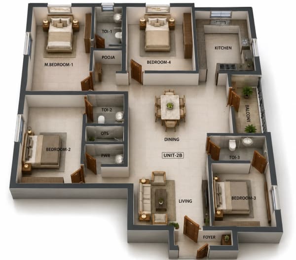 4 BHK Apartment floor plan — 1,940 sqft