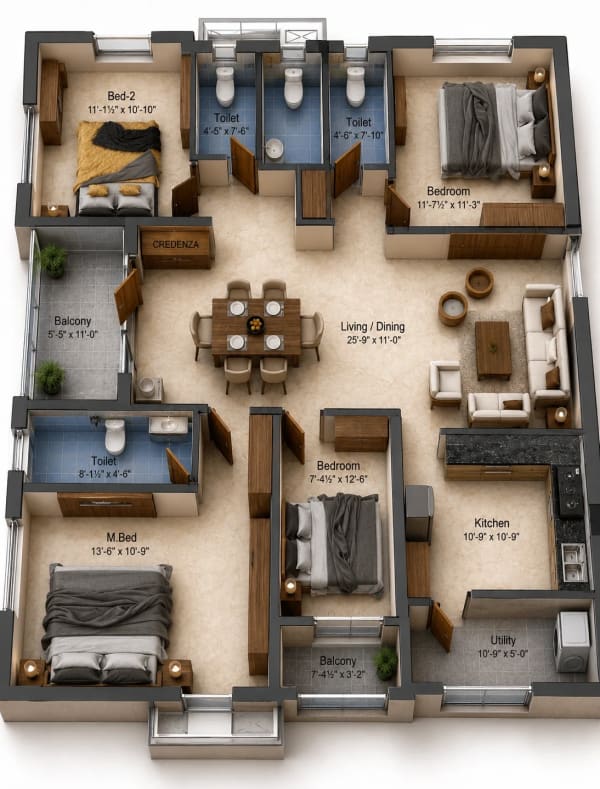 4 BHK Apartment floor plan — Preetha Elite