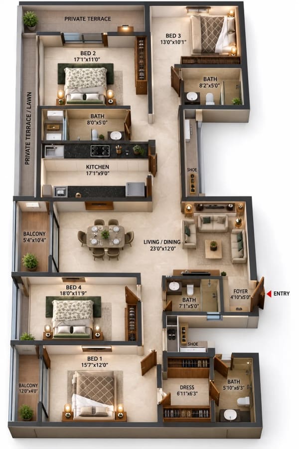 4 BHK Apartment floor plan — Casagrand Mercury
