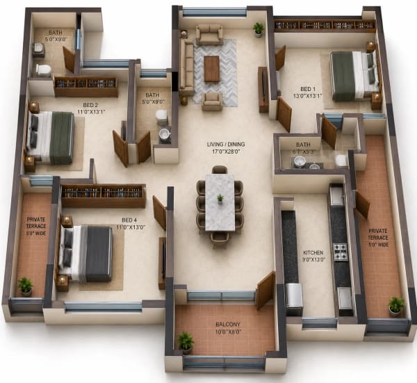 3 BHK Apartment floor plan — Casagrand HolaChennai