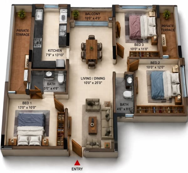3 BHK Apartment floor plan — Casagrand Casamia