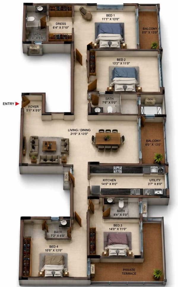 4 BHK Apartment floor plan — Casagrand Casamia