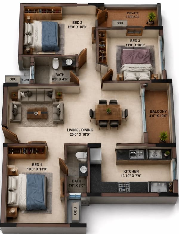 3 BHK Apartment floor plan — Casagrand Casamia