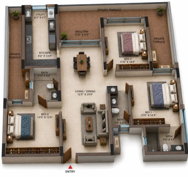 3 BHK Apartment floor plan — Casagrand Casamia