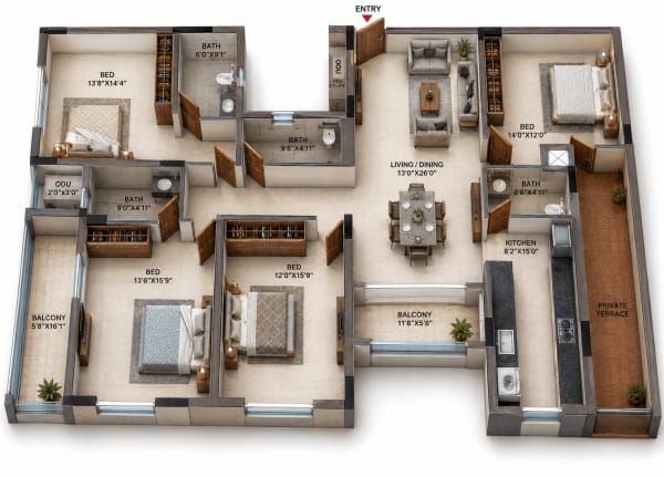 4 BHK Apartment floor plan — Casagrand Flagship