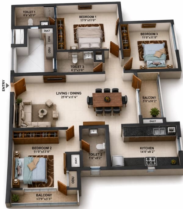3BHK Apartment floor plan — Casagrand Elinor