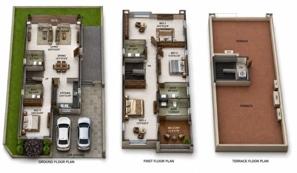 3 BHK Villa floor plan — 3,024 sqft