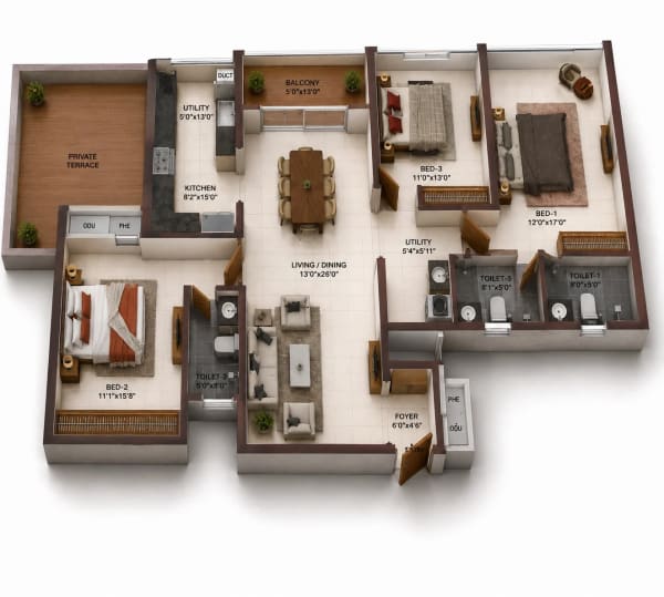 3 BHK Apartment floor plan — Casagrand Zodiac