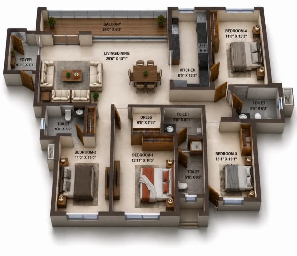 4 BHK Apartment floor plan — Casagrand Vienna