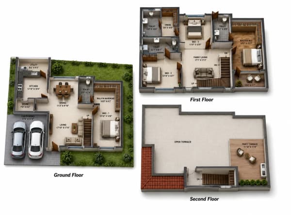 3 BHK Villa floor plan — 2,541 sqft