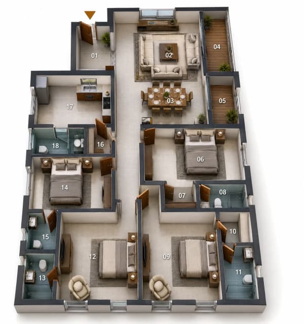 4 BHK Apartment floor plan — 2,550 sqft