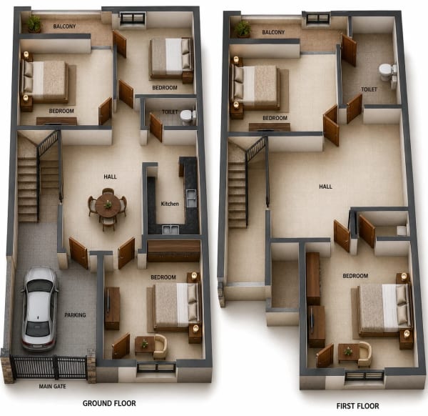 5 BHK Villa floor plan — Shri Janani Groovy Woodz
