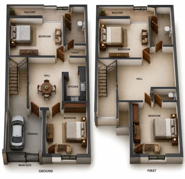 4 BHK Villa floor plan — Shri Janani Groovy Woodz