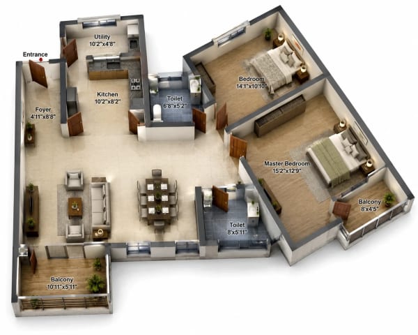3 BHK Apartment floor plan — The Metrozone