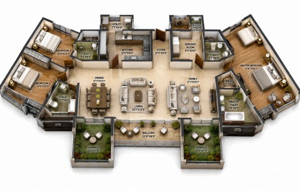 3.5 BHK Apartment floor plan — The Metrozone