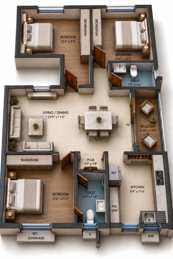 1250 floor plan — 1,252 sqft