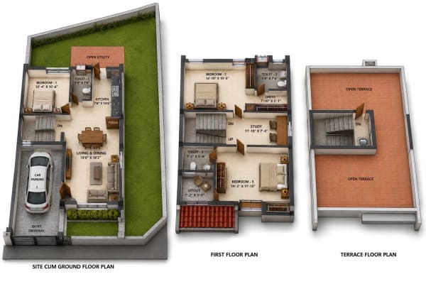3 BHK Villa floor plan — VGN Aspire Gardens
