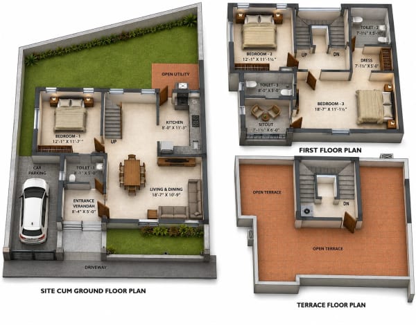 3 BHK Villa floor plan — VGN Aspire Gardens