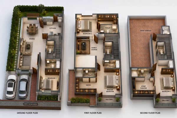 4 BHK Villa floor plan — 3,408 sqft