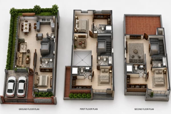 4 BHK Villa floor plan — 3,865 sqft