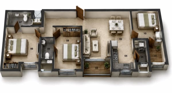 2.5 BHK Apartment floor plan — Jains Aadhya Bharath