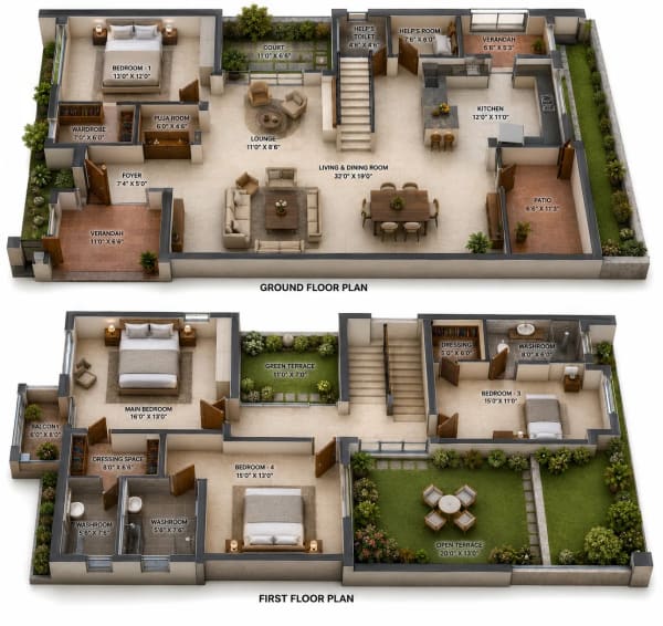 4 BHK Villa floor plan — GTB Republic Of Nature