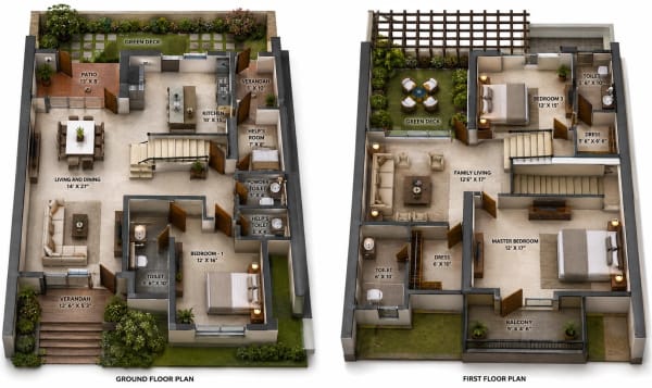 3 BHK Villa floor plan — 3,038 sqft