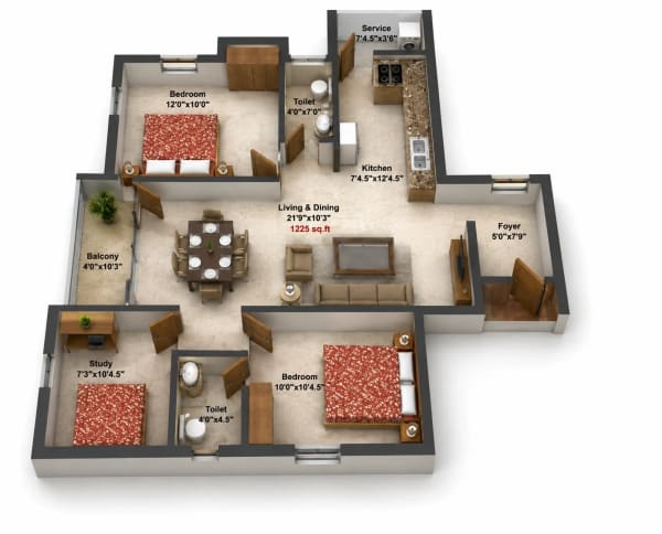 2.5 BHK Apartment floor plan — Rajus Maruthi