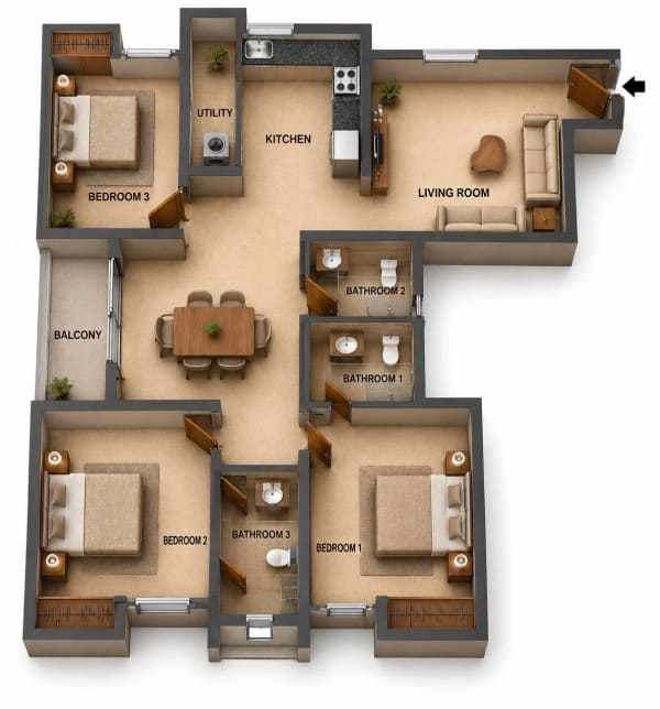 3 BHK Apartment floor plan — Jains Antareeksh