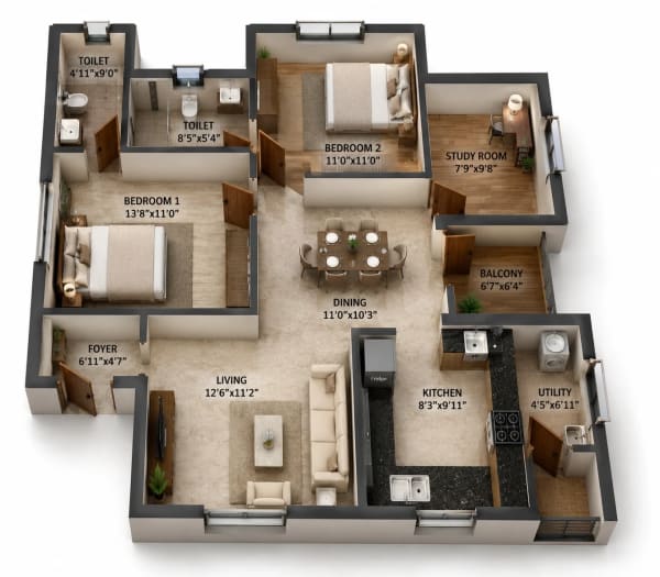 2.5 BHK Apartment floor plan — S and S Centris