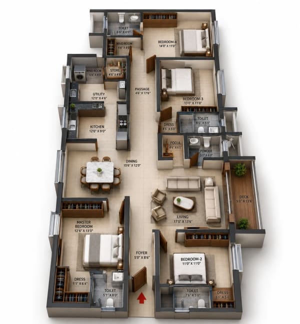 4 BHK Apartment floor plan — Baashyaam Enchanted
