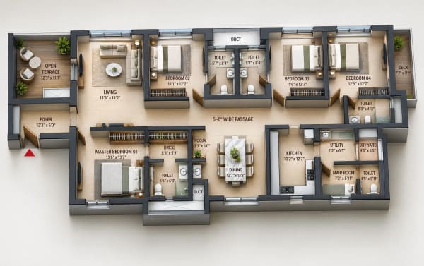 4 BHK Apartment floor plan — Baashayaam Srinivasa