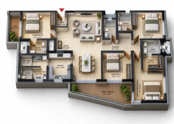 4 BHK Apartment floor plan — Baashayaam Srinivasa