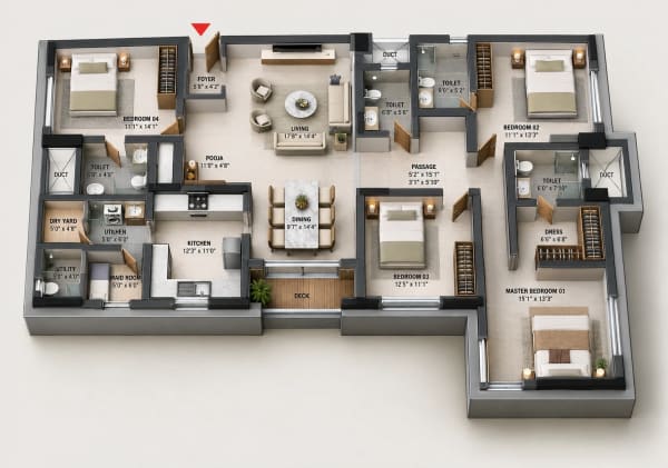 4 BHK Apartment floor plan — Baashayaam Srinivasa