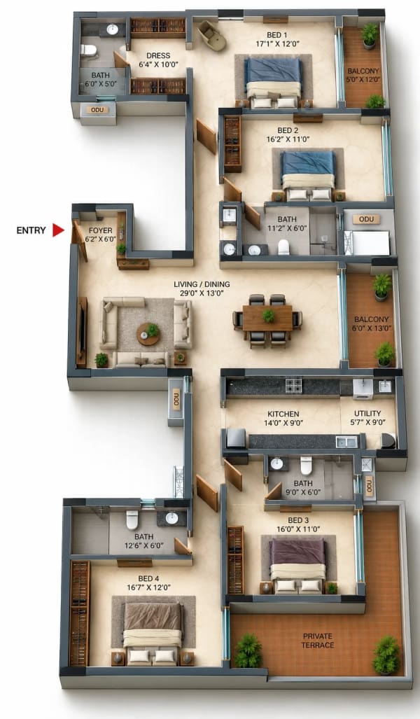 4 BHK Apartment floor plan — Casagrand Casamia