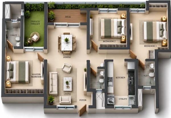 3 BHK Apartment floor plan — Baashayaam Crown Residences