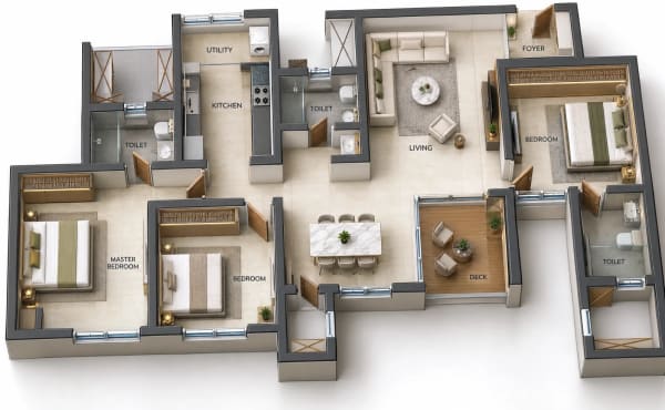 3 BHK Apartment floor plan — Baashayaam Crown Residences