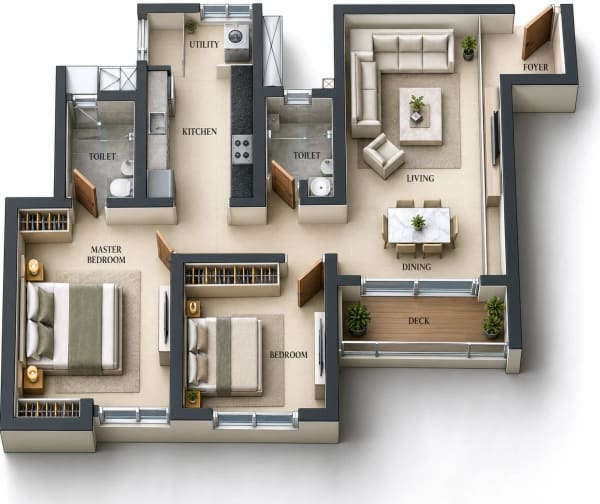 2 BHK Apartment  floor plan — Baashayaam Crown Residences