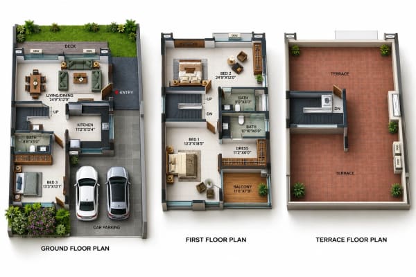 3 BHK Villa floor plan — Casagrand Glenmere