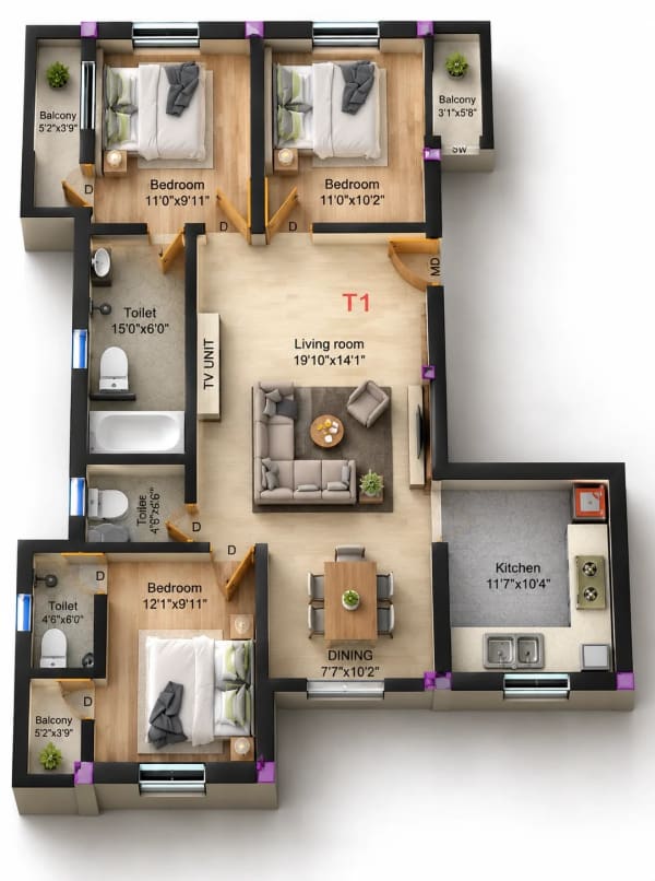 3 BHK Apartment floor plan — KPN SP2K Serenity Skyline