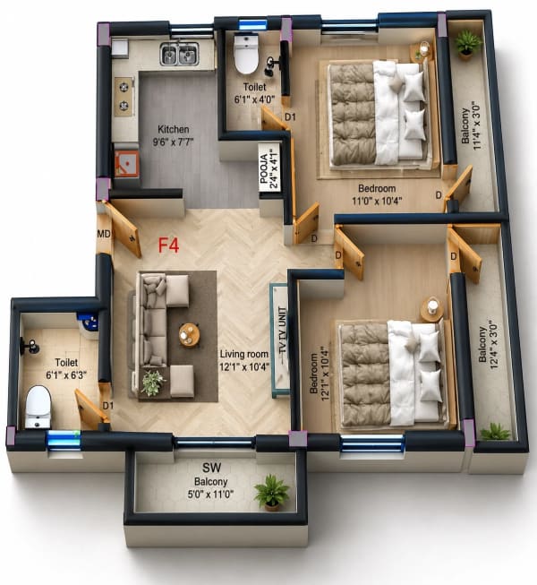 2 BHK Apartment floor plan — KPN SP2K Serenity Skyline