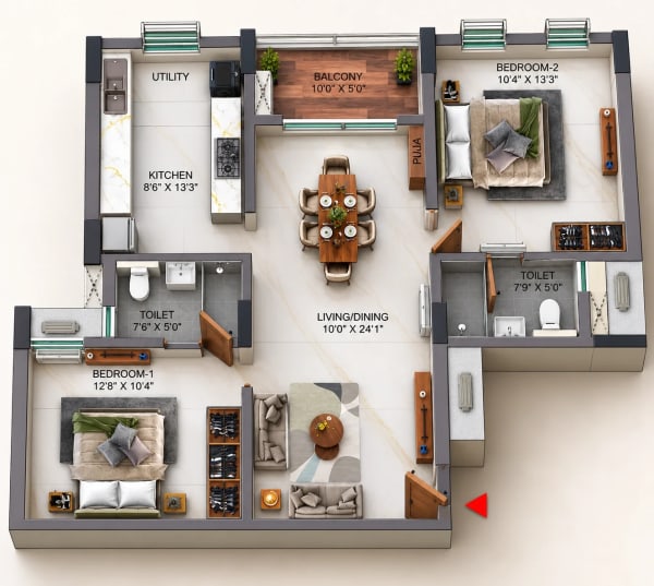 2 BHK Apartment floor plan — TVS Emerald Verde Vista