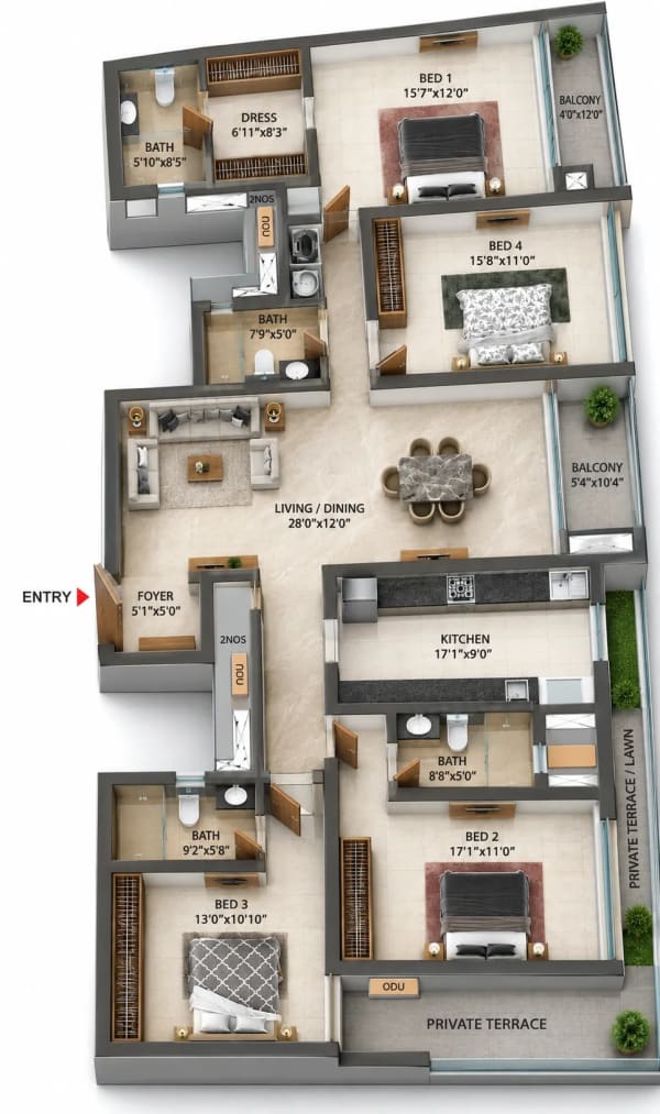 4 BHK Apartment floor plan — Casagrand Mercury