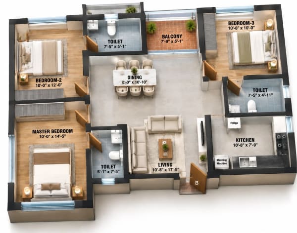3 BHK Apartment floor plan — Aerllp Jeyam
