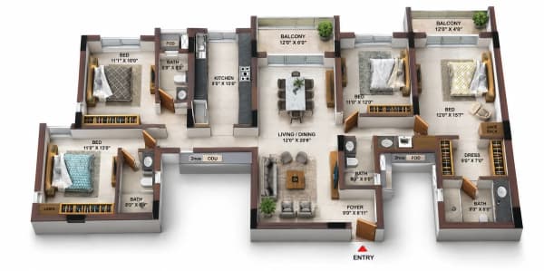 4 BHK Apartment floor plan — Casagrand Flagship