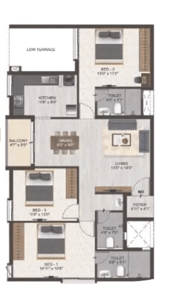 3 BHK Apartment floor plan — DAC Manapark