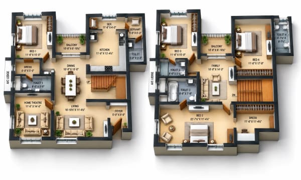 4 BHK Duplex Apartment floor plan — Esthell Golden Square
